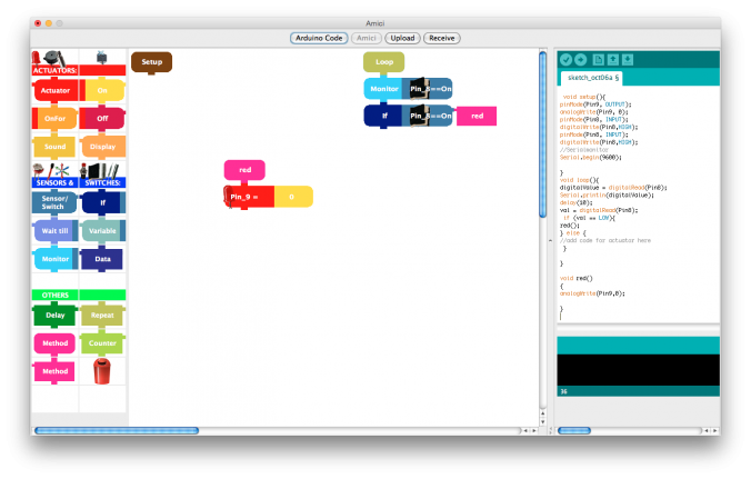 Screenshot of the Amici programming environment for Arduino